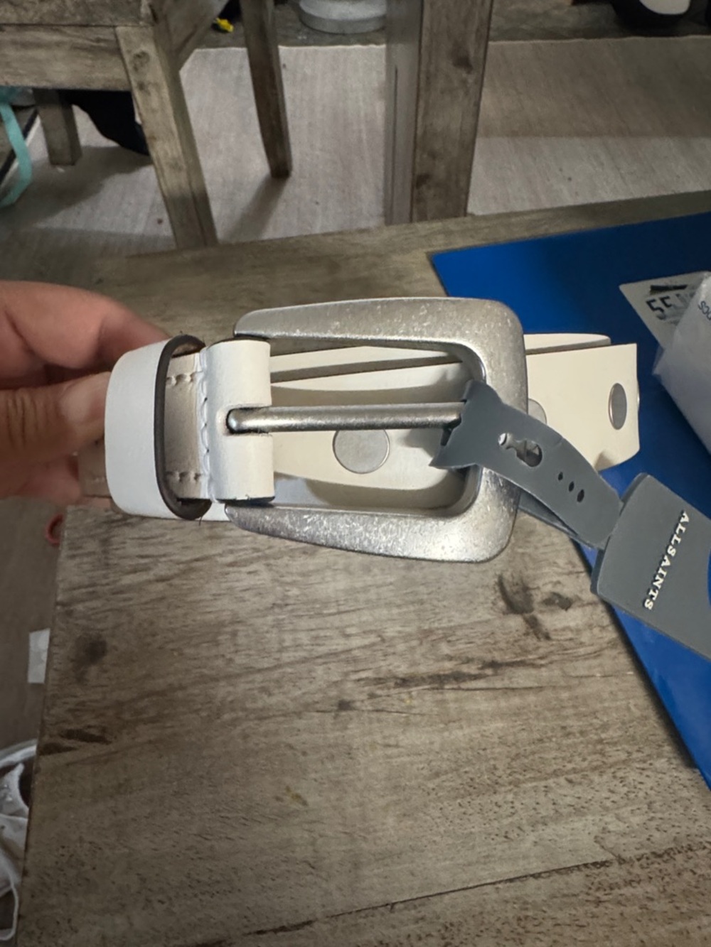 All Saints Leather Belt in Cream with Silver Buckle - Picture 2 of 4